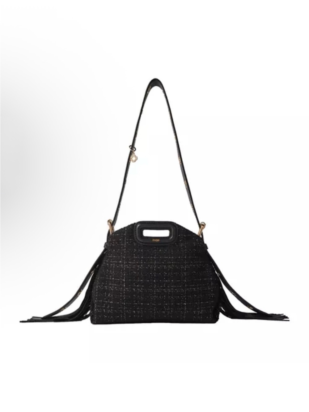 Maje Miss M Mini Black Tweed Fringe Top-Handle or Crossbody Bag